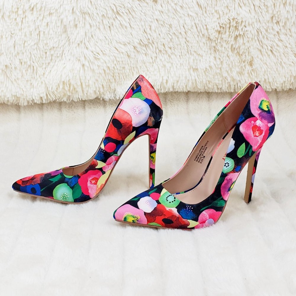 Multi Floral High Heel Pumps Slip On Shoes - Picture 6 of 9